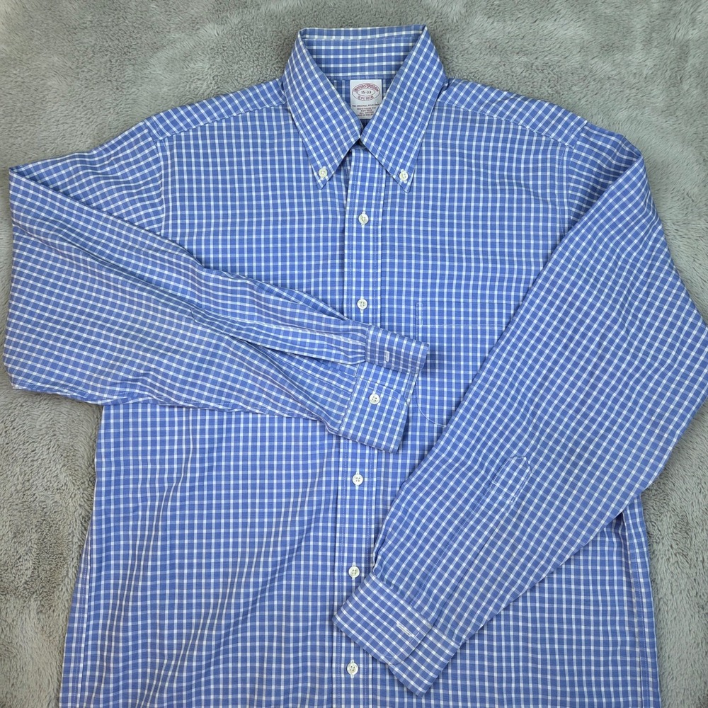 Brooks Brothers Button Down Mens 15-33 Traditional Fit Gingham Check Blue White